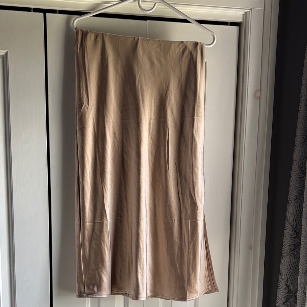 Old Navy Taupe Satin Midi Slip Skirt